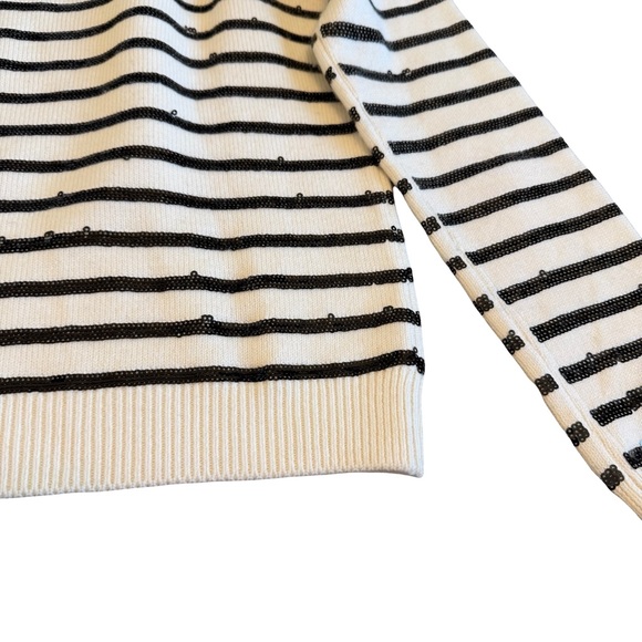 Maje Mystrip Sequined Striped Sweater Ecru Black Wool Blend Size 1 Small Women's - Picture 12 of 15